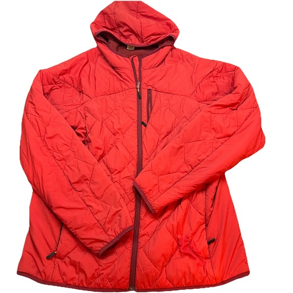 Duluth Trading Jacket Mens Large Tall LT Red Quilted Agiloft Insulated Hooded - Picture 2 of 16